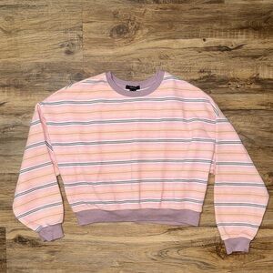 Forever 21 Pink Stripped Cropped Crewneck